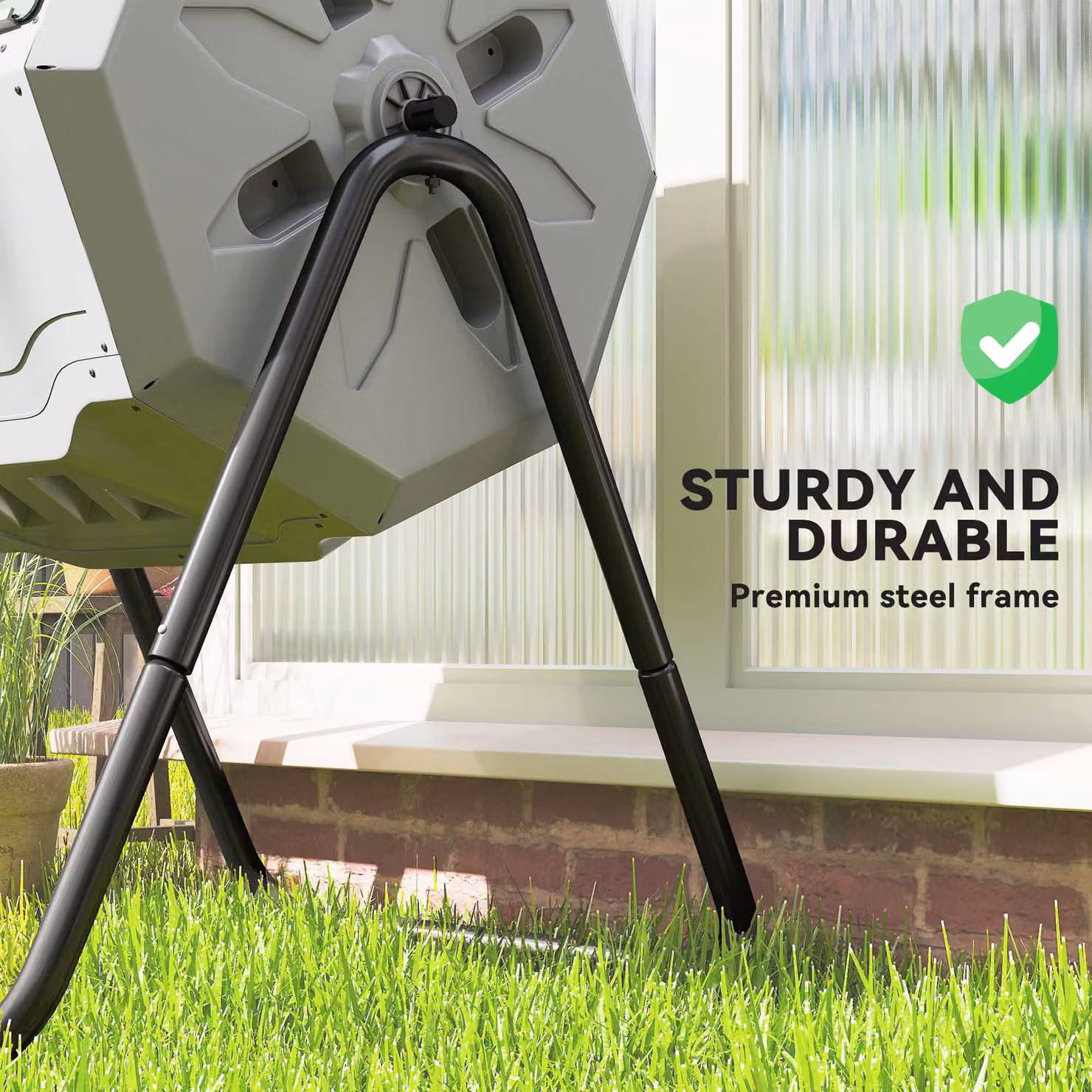 Outsunny 160L Dual Chamber Rotating Tumbling Compost Bin with Sliding Doors and Steel Frame, Grey – 4