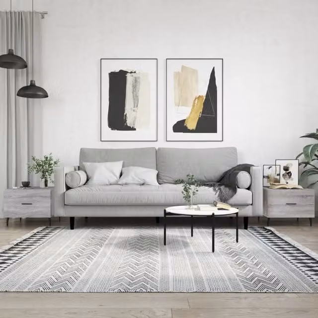 Berkfield Home Set of 2 Modern Square Coffee Tables in Grey Sonoma, W/D/H: 50 x 50 x 40 cm