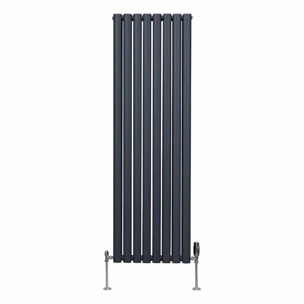 Monstershop Oval Column Radiator with Valves and Thermostat Head, Anthracite Grey, H: 160 cm, W: 48 cm, D: 4.8 cm – 2