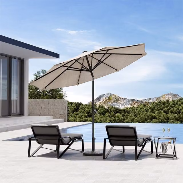 Komore Lighted Garden Parasol with Resin Base in Beige