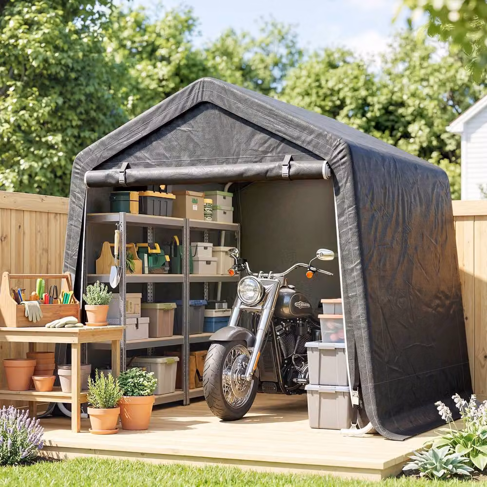 Rolipo Temporary Outdoor Garden Storage Shed, Dark Grey, W: 274.32 cm, D: 240.0 cm, H: 185.0 cm – 2