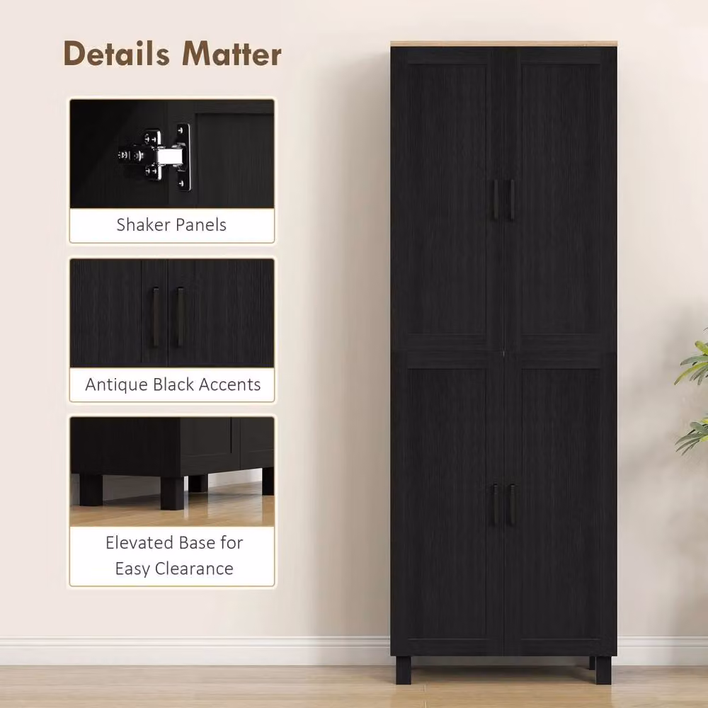 Wyld Haus Parare Black Wood Effect 4 Door Freestanding Kitchen Pantry Tall Unit H 170.5 x W 60 x D 30 cm – 4