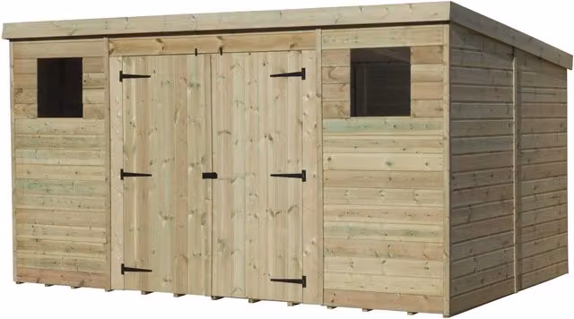 Empire Sheds Empire 5000 Green Pent Garden Shed with Double Door and 2 Windows, W: 3.66 m, D: 2.44 m