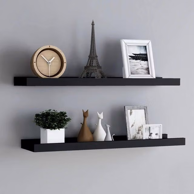 Berkfield Home Picture Frame Ledge Shelves, 2 Pack, Black MDF, W: 80 cm, D: 9 cm, H: 3 cm