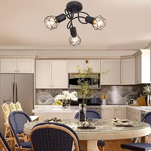 Netlighting Xara I Black Metal Multi Arm Semi Flush Ceiling Lamp with 3x E14 Sockets – 3