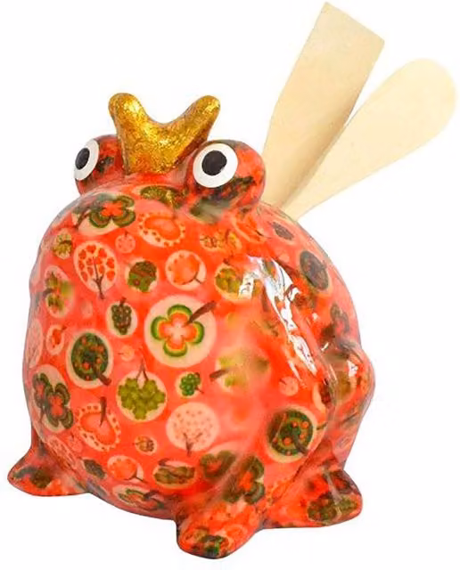 Pomme Pidou Freddy Ceramic Frog Kitchen Utensil Holder with Wood Utensils in Orange and Multicolour