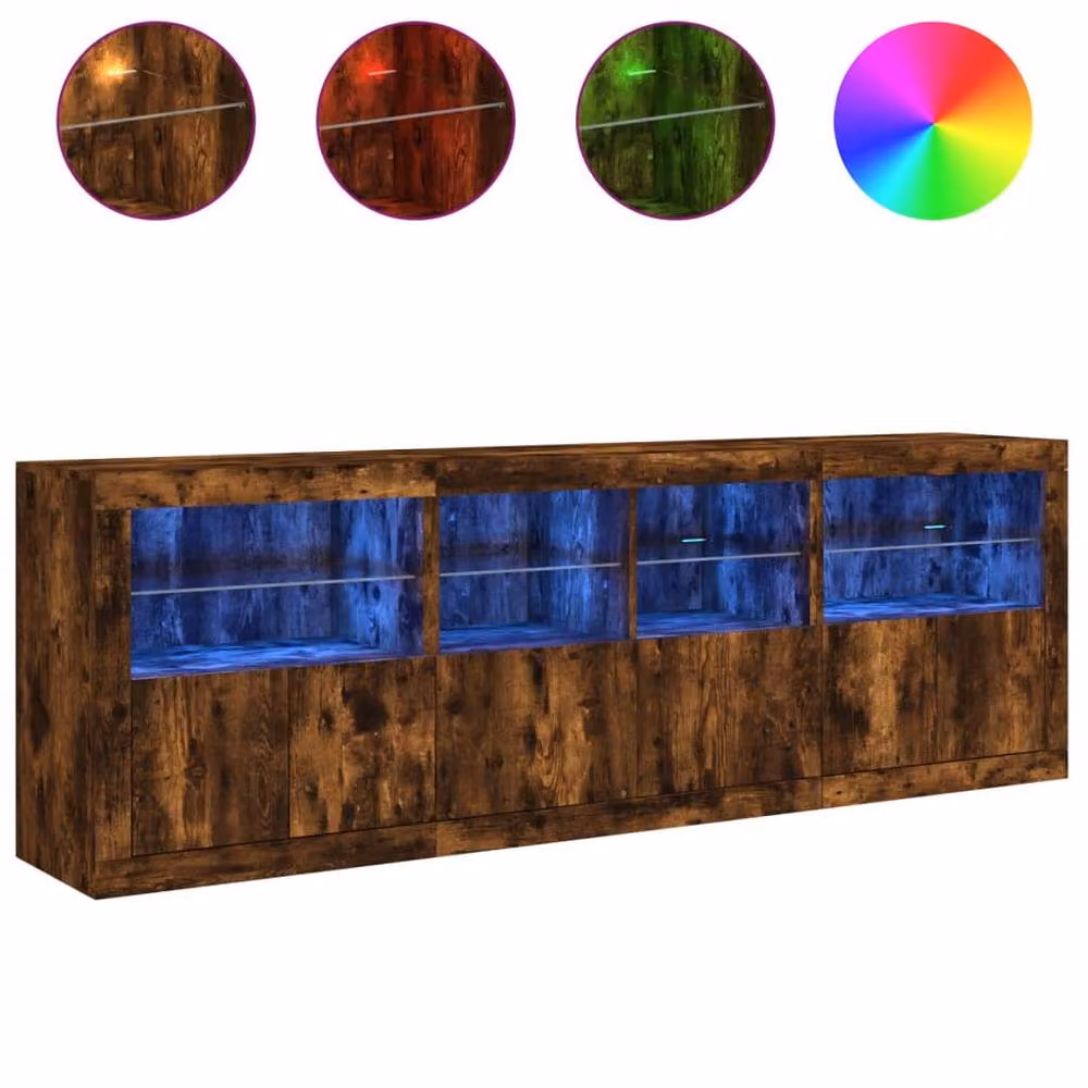 Berkfield Home Modern Sideboard with Integrated LED Lights in Smoked Oak Brown, W: 202 cm, D: 37 cm, H: 67 cm – 5