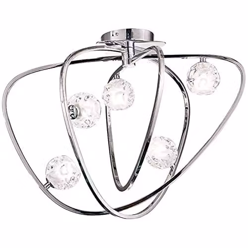 Netlighting Lux 5 Light Ceiling Lamp in Polished Chrome and Silver with Transparent Glass and G9 Bulbs – 1