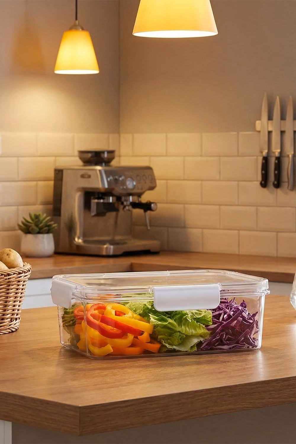 Living and Home 5-Piece Set of Transparent Plastic Fridge Food Storage Containers with Snap Lids – 3