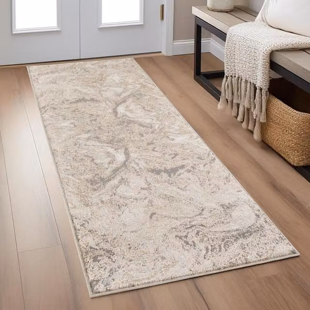 Desire Rugs Elysium Modern Abstract Action Living Room Area Rug in Astral Gold, Grey and Beige, W: 220 cm x D: 60 cm