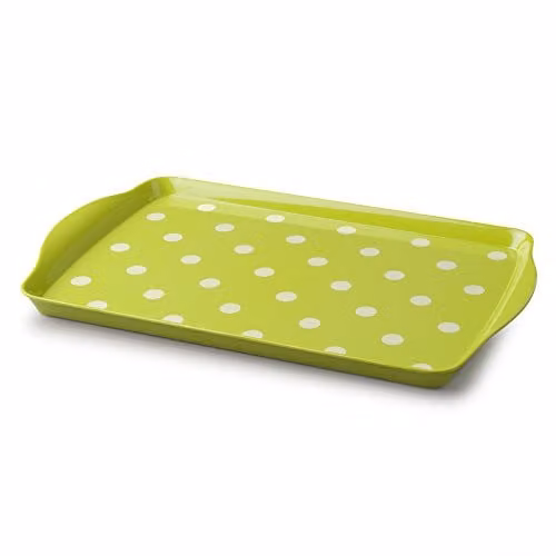 Zeal Melamine Dotty Rectangular Serving Tray with Handles, Green, W: 38 cm x D: 24 cm – 1