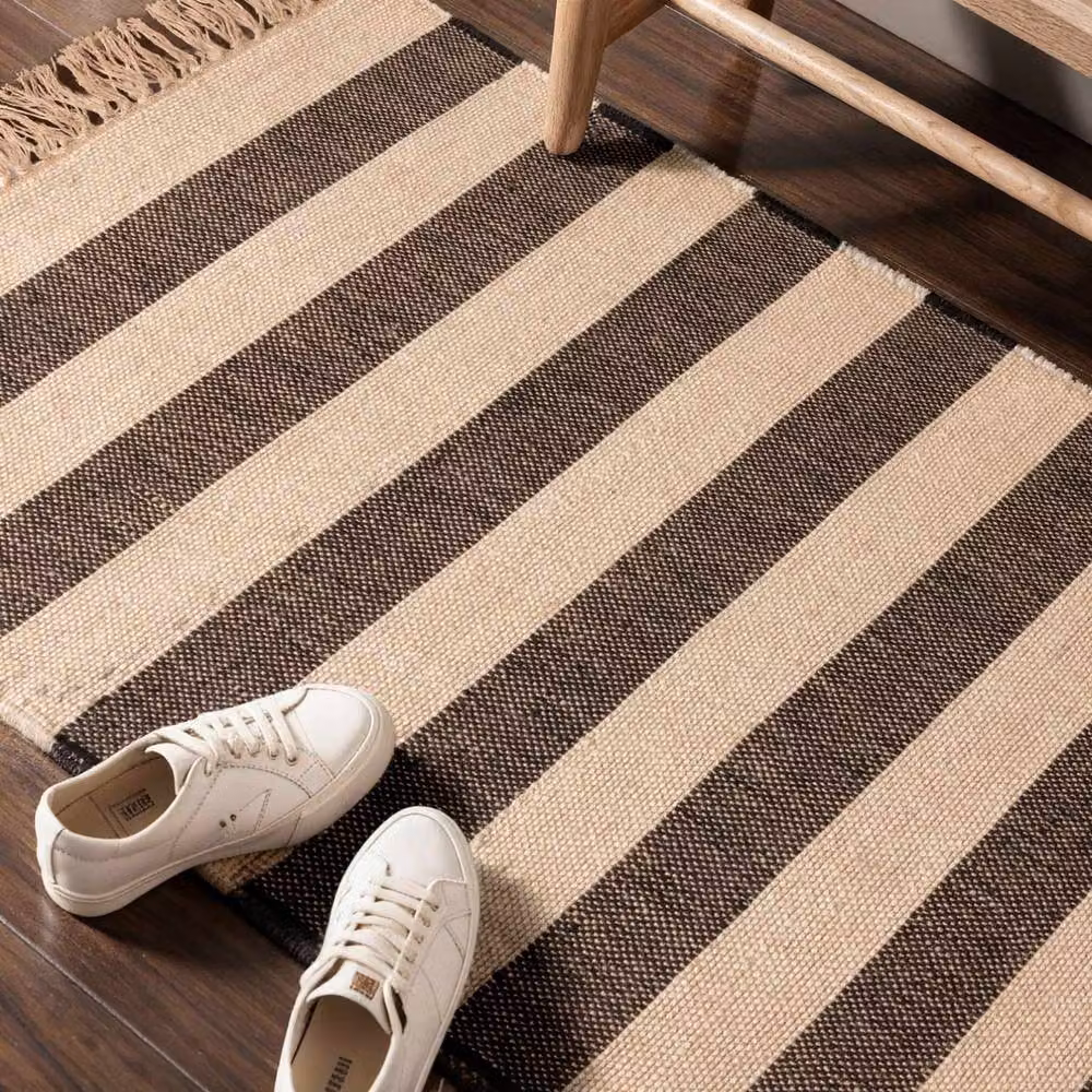 THE RUGS Playa Handloom Jute Striped Rug in Natural White and Black, W: 160 cm, D: 230 cm – 4