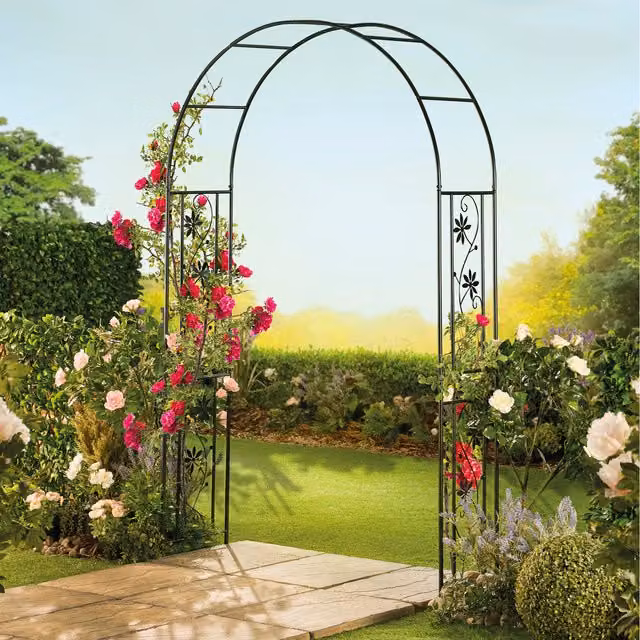 Garden Gear Black Metal Floral Decorative Outdoor Garden Arch Climbing Frame