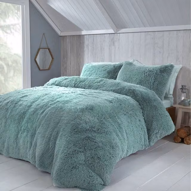 Rapport Home Hygge Blue Polyester Fur Fleece Duvet Set with Pillowcase