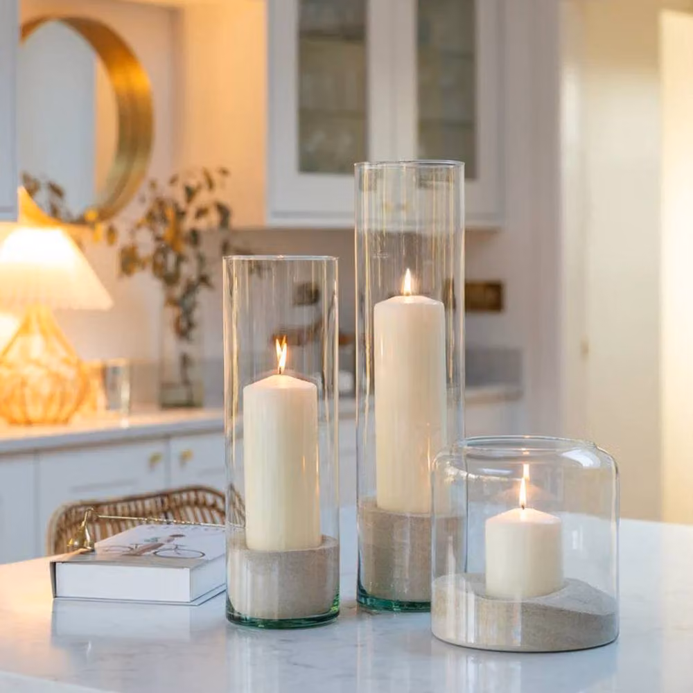 Lemon Pavilion Cylinder Glass Lantern with Sand, Clear, W: 12 cm, D: 12 cm, H: 26 cm – 2