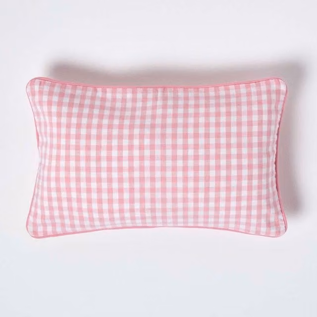Homescapes Pink Cotton Gingham Check Rectangular Cushion Cover, W: 50 cm x H: 50 cm