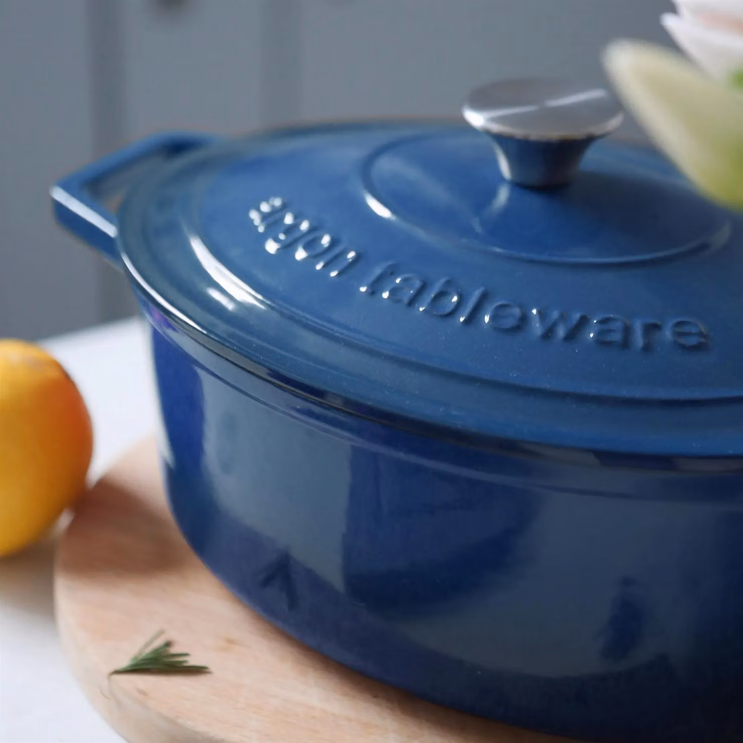 Argon Tableware 2x Oval Cast Iron Casserole Dishes with Self Basting Lids, Blue, 4.68L – 4