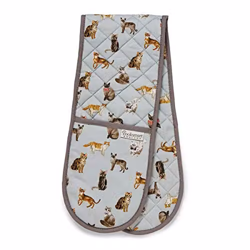 Cooksmart Curious Cats Non-Slip Cotton Double Oven Gloves – 1