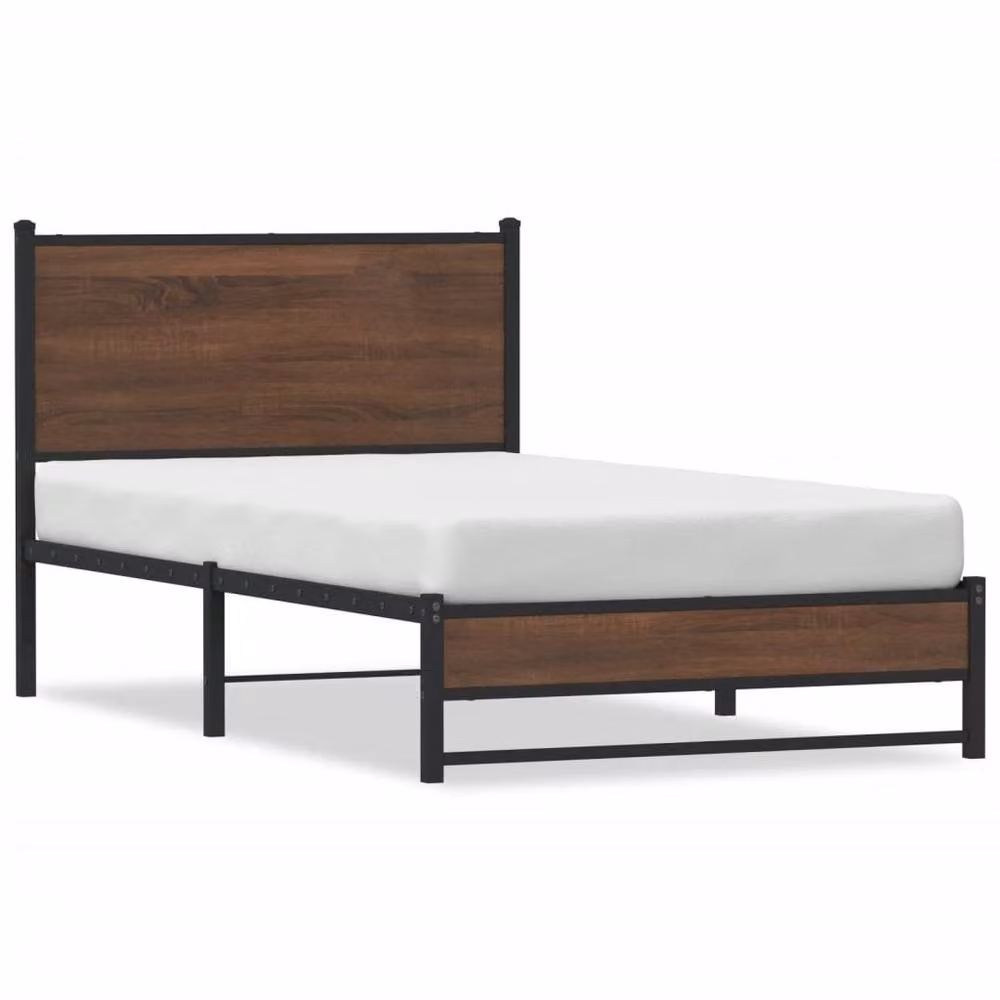 Berkfield Home Industrial Metal and Wood Bed Frame in Brown Oak, W/D/H: 100 x 200 cm – 3