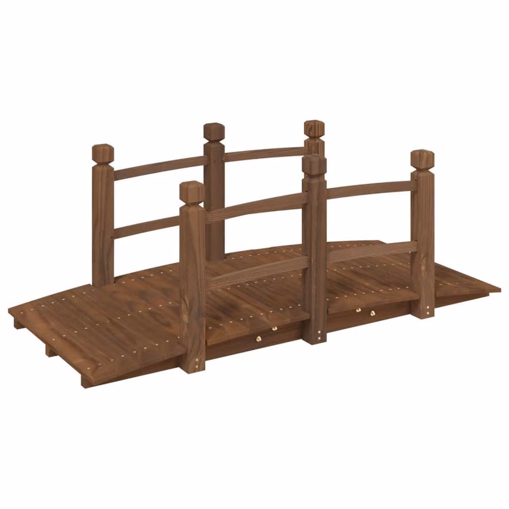 Berkfield Home Garden Bridge with Railings in Brown Solid Spruce Wood W/D/H: 150 x 67 x 56 cm – 2