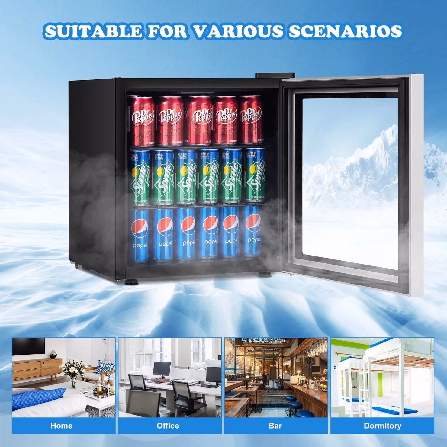 Costway Black Mini Beverage Cooler and Refrigerator with Glass Door and LED Interior Light, 60 Can Capacity – 5