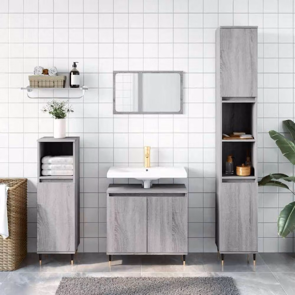 Berkfield Home Grey Sonoma Freestanding Bathroom Cabinet W/D/H: 58 x 33 x 60 cm – 2
