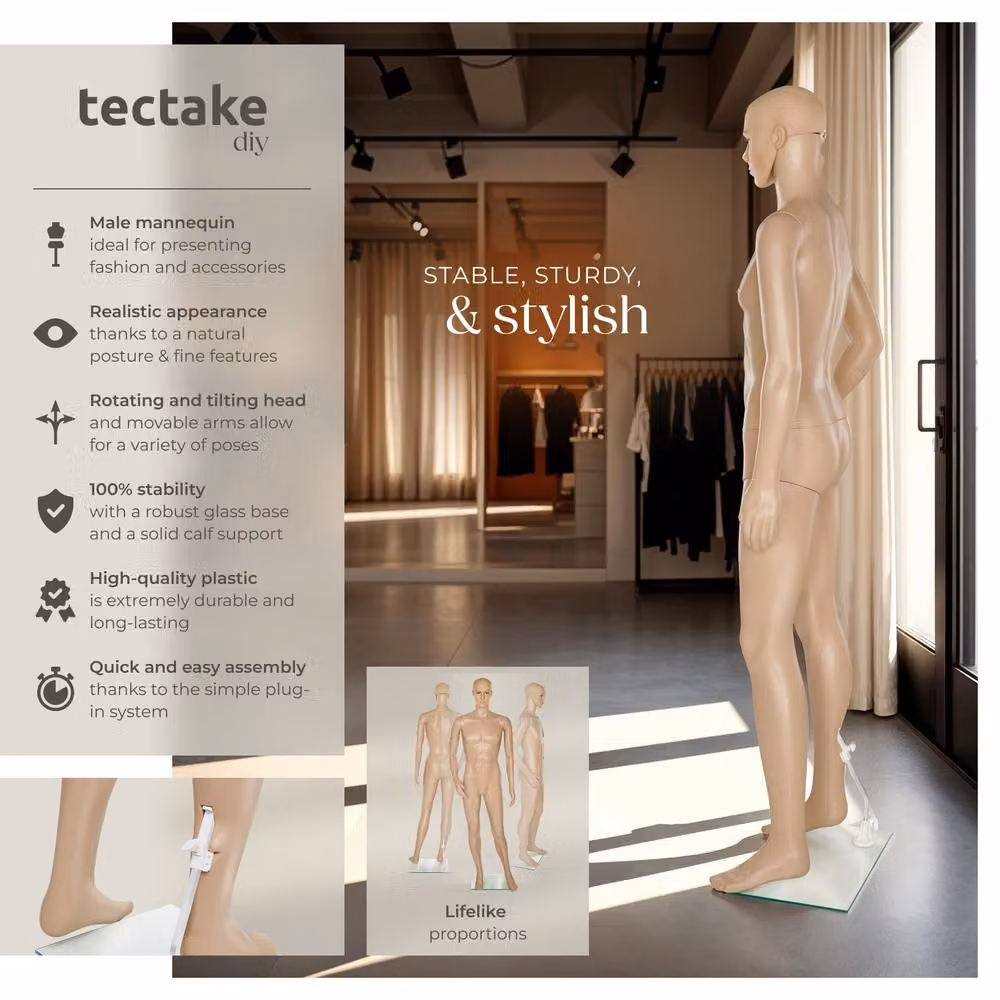 tectake Adjustable Full Body Male Mannequin in Beige – 2