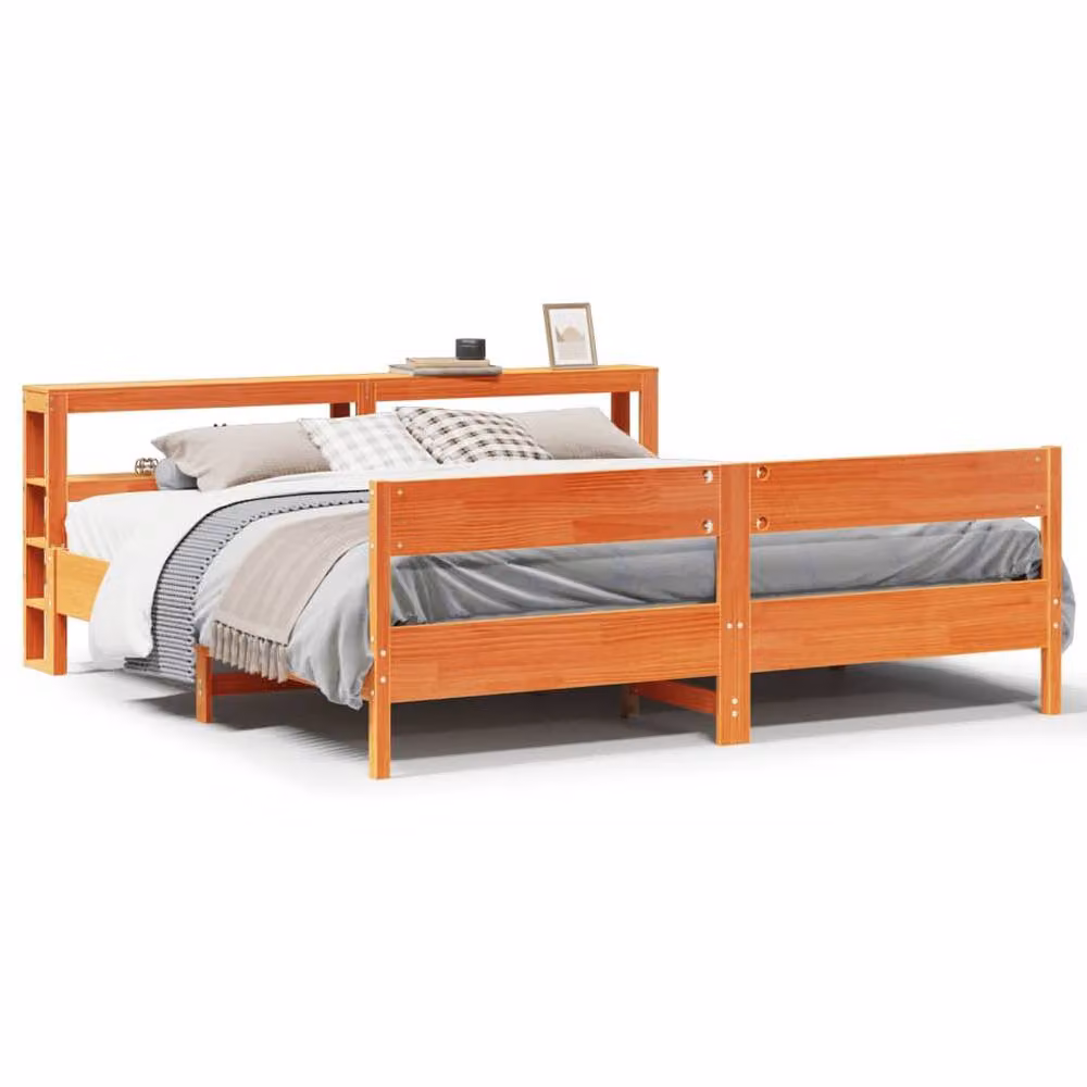 Berkfield Home Super King Solid Wood Decorative Bed Frame in Wax Brown, W/D/H: 180 x 200 x 82 cm – 3