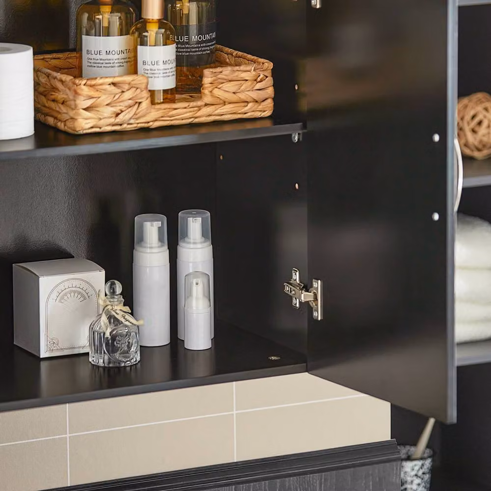 SoBuy Black Wall-Mounted Storage Cabinet with Hinged Doors and Internal Shelves, W: 60 cm, D: 30 cm, H: 60 cm – 4