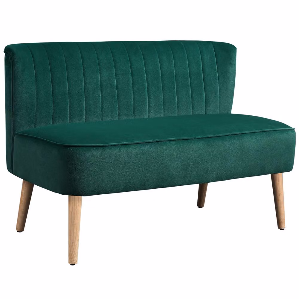 HOMCOM 2 Seater Velvet Loveseat Sofa in Dark Green, Width: 117 cm – 2