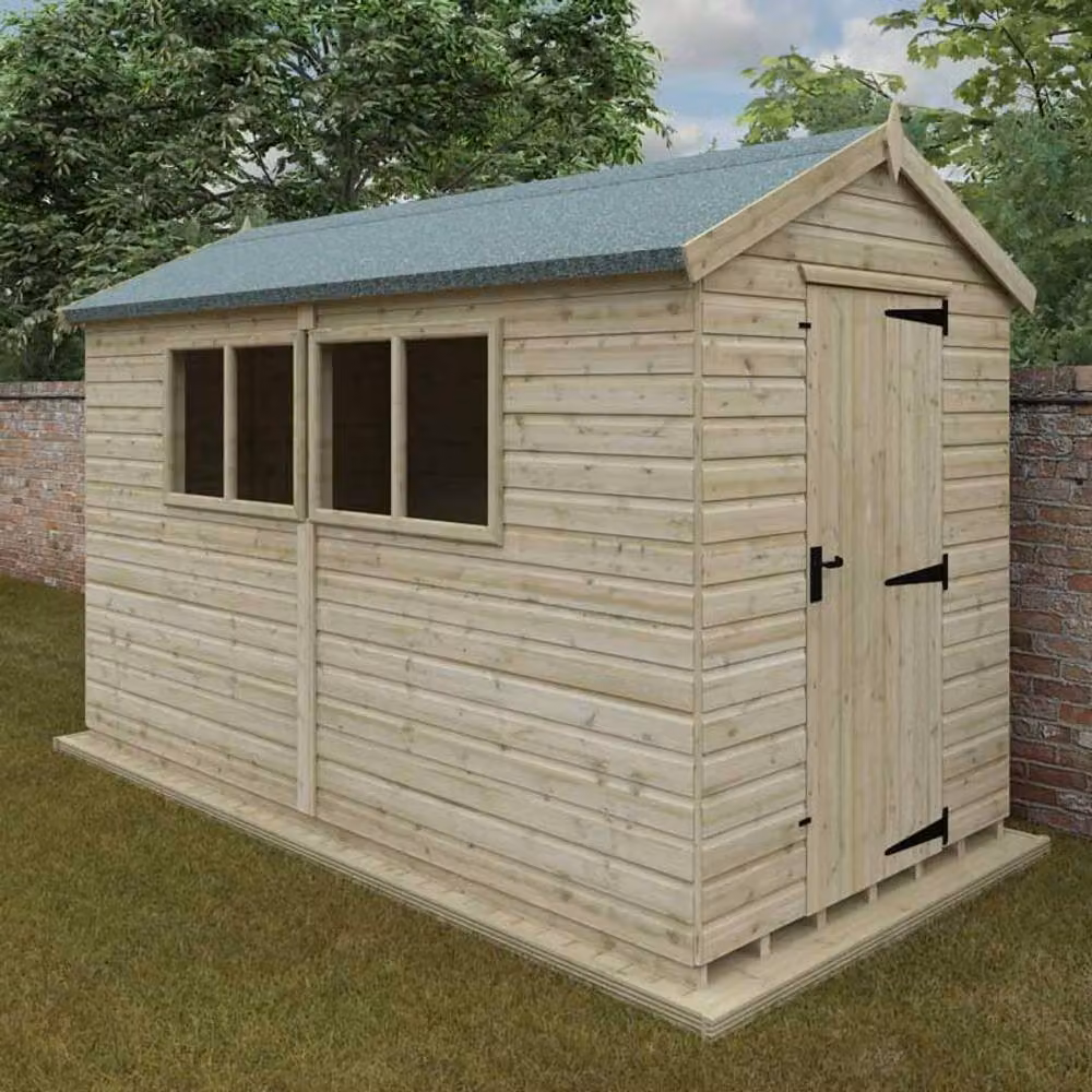 Buttercup Farm Apex Premier 16mm Wooden Garden Shed in Natural Wood, W: 365.75 cm, D: 182.88 cm, H: 242.3 cm – 2