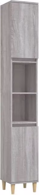 Berkfield Home Grey Sonoma Bathroom Cabinet with Hinged Doors and Open Shelf, W/D/H: 30 x 30 x 190 cm – 1