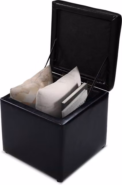 Costway Modern Black Synthetic Leather Seat Cube with Storage Space