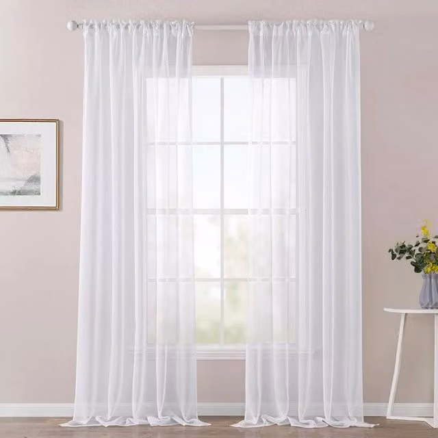 PAWNORA Pair of White Transparent Voile Fabric Curtain Panels with Rod Pocket, Width: 300 cm