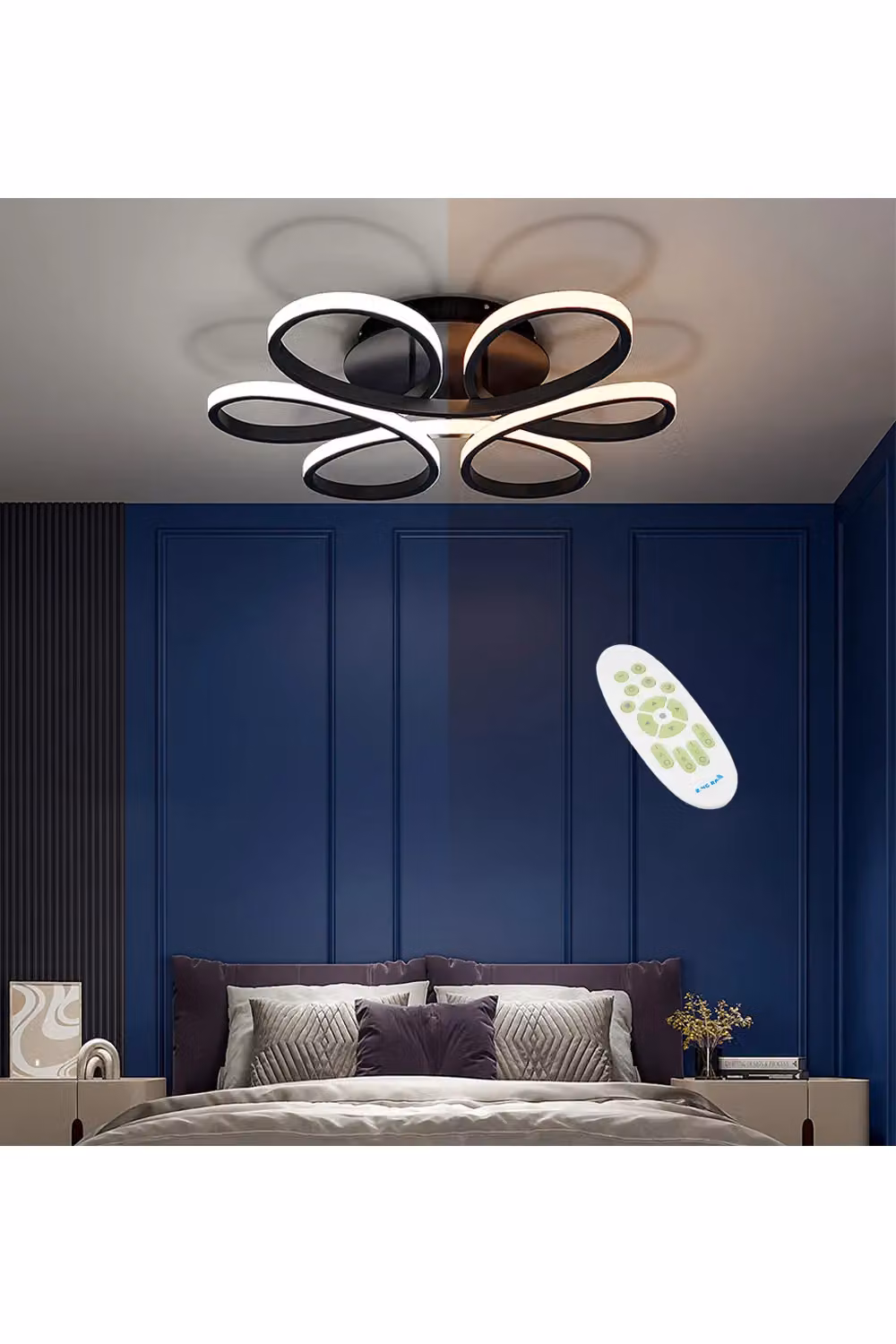 Living and Home 65W Modern Black and Silver Acrylic Petal LED Semi Ceiling Light with Remote Control – 3