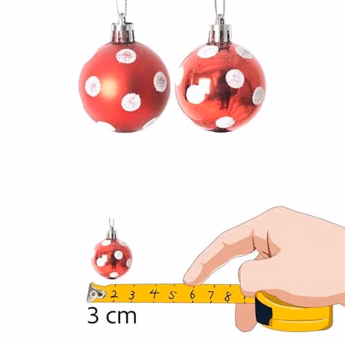 Shatchi Christmas Bauble Hanging Decorations, Red and White Polka Dot Plastic Ornaments, 24 Pack, Diameter: 3 cm – 2