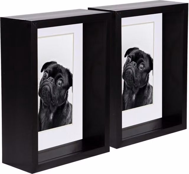 Nicola Spring Pack of 2 Rectangular 3D Deep Box Photo Frames in Black and White with 4 x 6 inch Mount