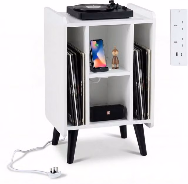 COSTWAY White Matt Vintage Record Player Holder and Display Shelf