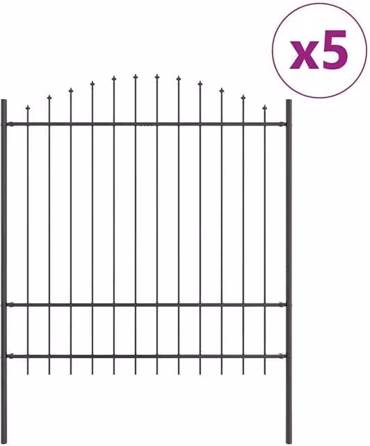 Berkfield Home Grey Powder-Coated Steel Fence Panel with Spike Arch Set of 5 – 1
