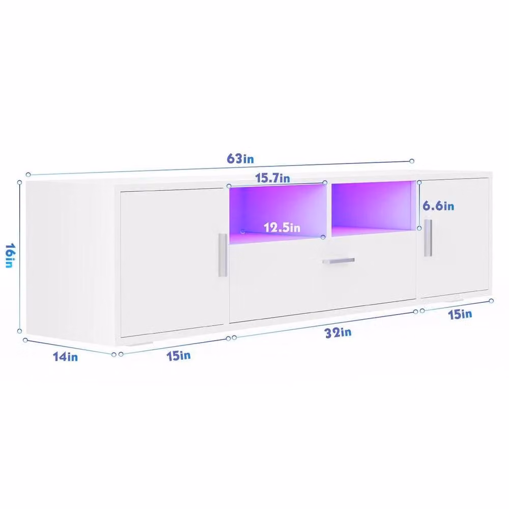 FLAVORA Modern White Glossy TV Unit and Sideboard with Integrated Lighting, Width: 160 cm – 1