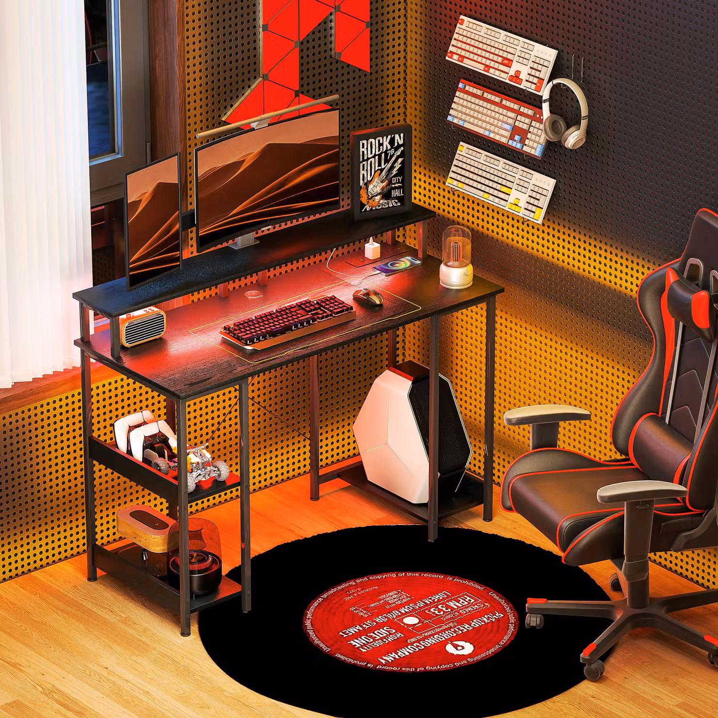 HOMCOM Black Reversible Computer Desk with Monitor Stand and LED Lights, W: 120 cm, D: 50 cm – 2