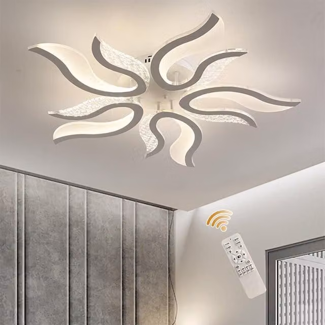 Garwarm 50W Dimmable LED Flush Mount Ceiling Chandelier with Remote Control in White for Living Room and Bedroom