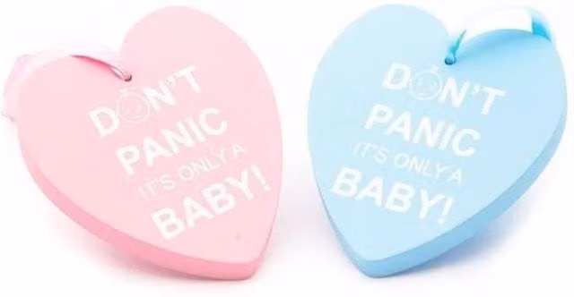 KDMD Don't Panic It's Only a Baby Pink Chunky Wooden Hanging Heart Pendants, 4 Pack
