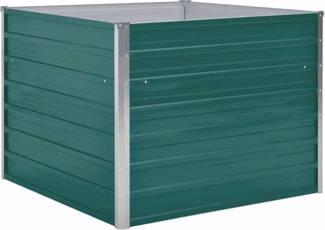 Berkfield Home Raised Garden Bed in Green Galvanised Steel, W/D/H: 100 x 100 x 77 cm