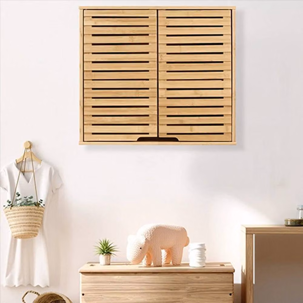 EONLION Wall Mounted Brown Bathroom and Hallway Storage Cabinet with Hinged Doors and Internal Shelves – 4