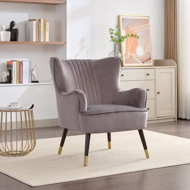 Artemis Home Madison Modern Grey Velvet Fabric Accent Chair with Armrests and Solid Wood Frame