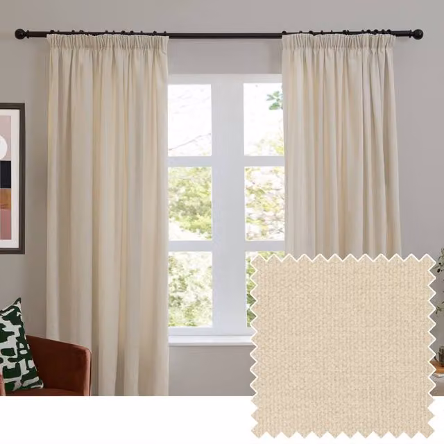 Riva Home Chenille Blackout Pencil Pleat Curtain Pair in Beige, Width: 229 cm, Drop: 183 cm