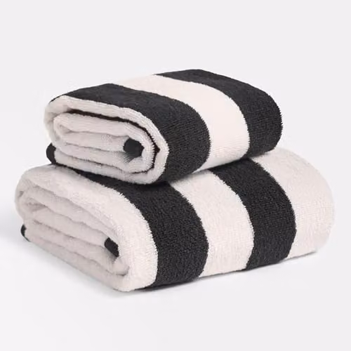 OHS Large Cotton Jacquard Bath Towel, Black and White Striped, W: 70 cm, H: 115 cm – 5