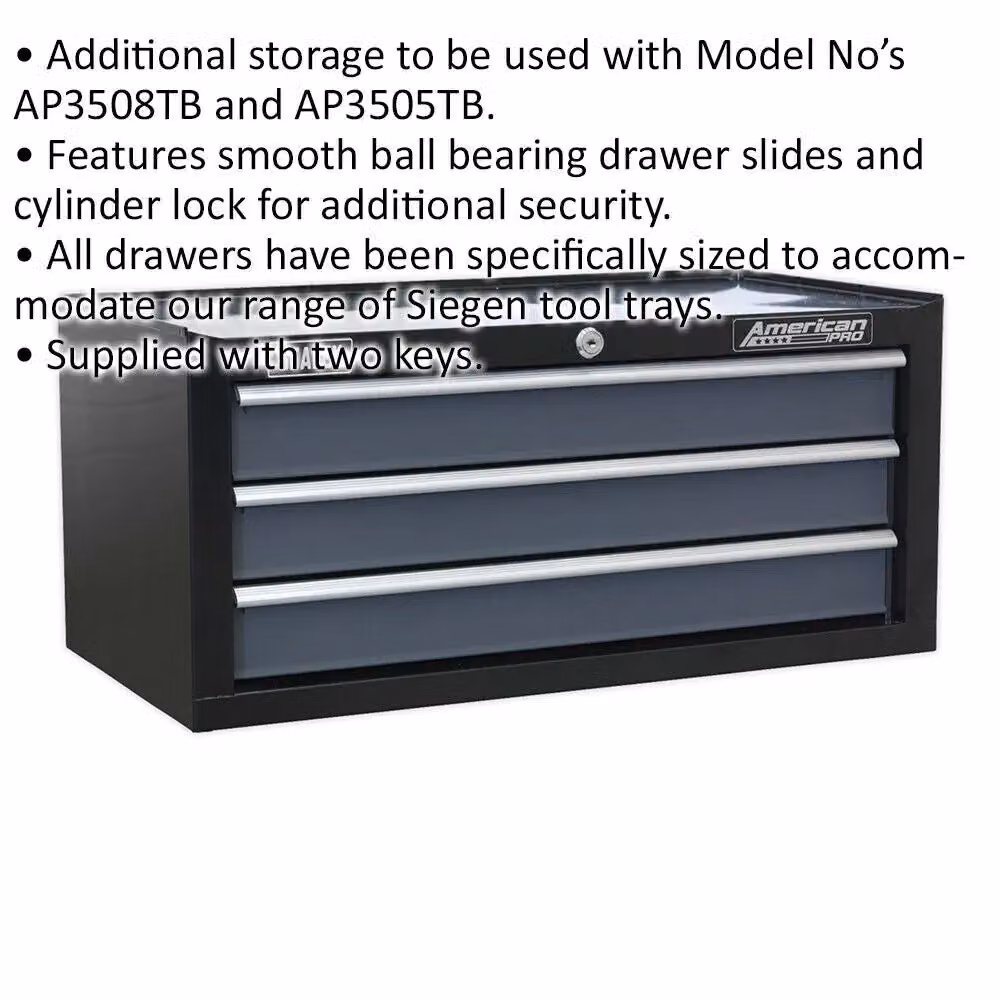 Siegen Loops Lockable 3 Drawer Mid-Box Tool Chest Storage Cabinet, Black, W: 60.5 cm, D: 31 cm, H: 27.5 cm – 2