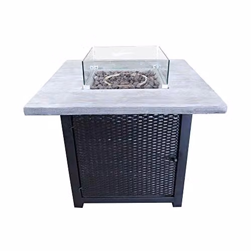 Teamson Home Propane Gas Fire Pit Table with Lava Rocks and PVC Cover in Brown and Grey, W/D/H: 86 x 70 x 86 cm – 2